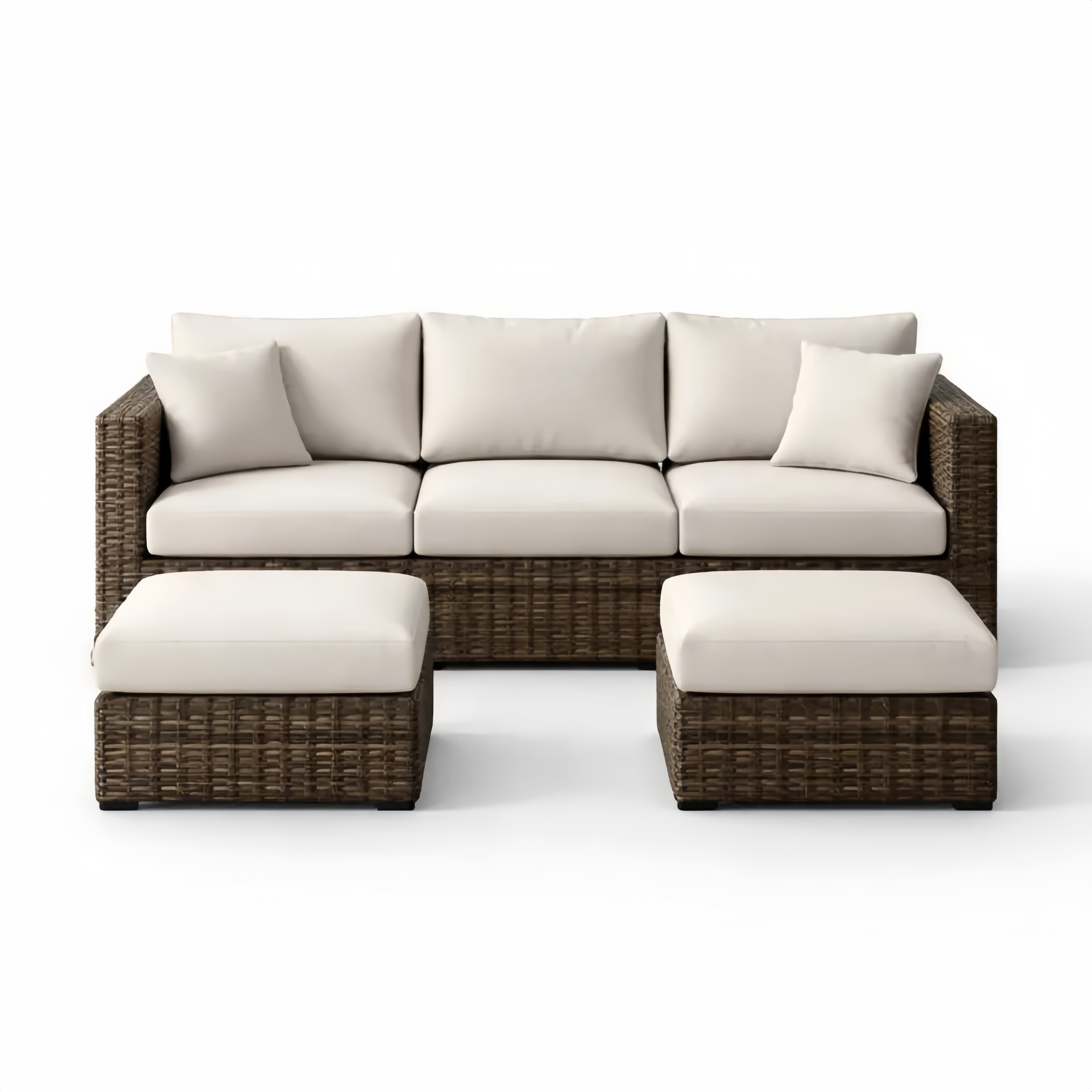 Canapé d'Extérieur Résine Tressée avec Coussins en Polyester 3 Places Marron/Beige