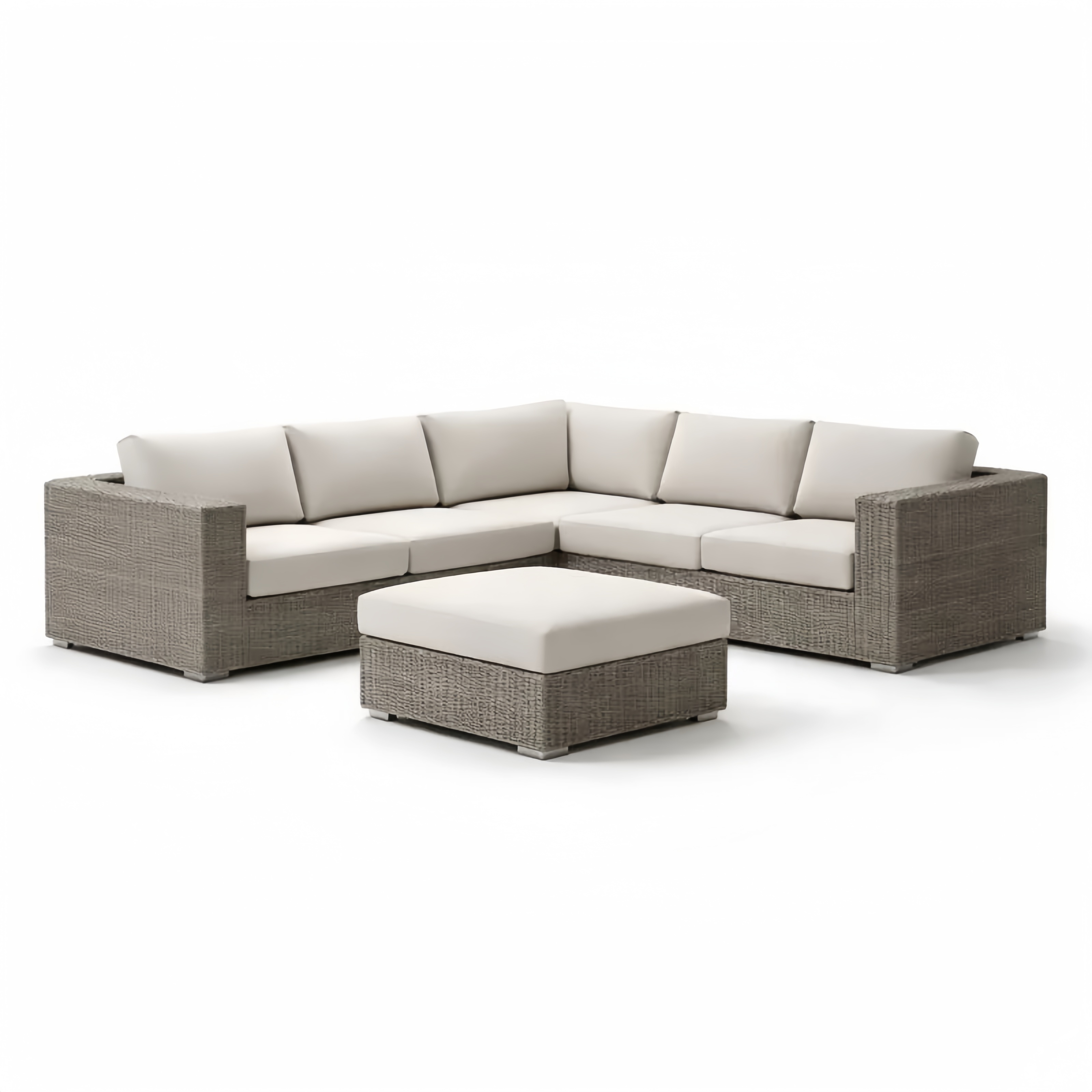 Canapé d'Angle de Jardin en Résine Tressée Gris avec Coussins Beiges