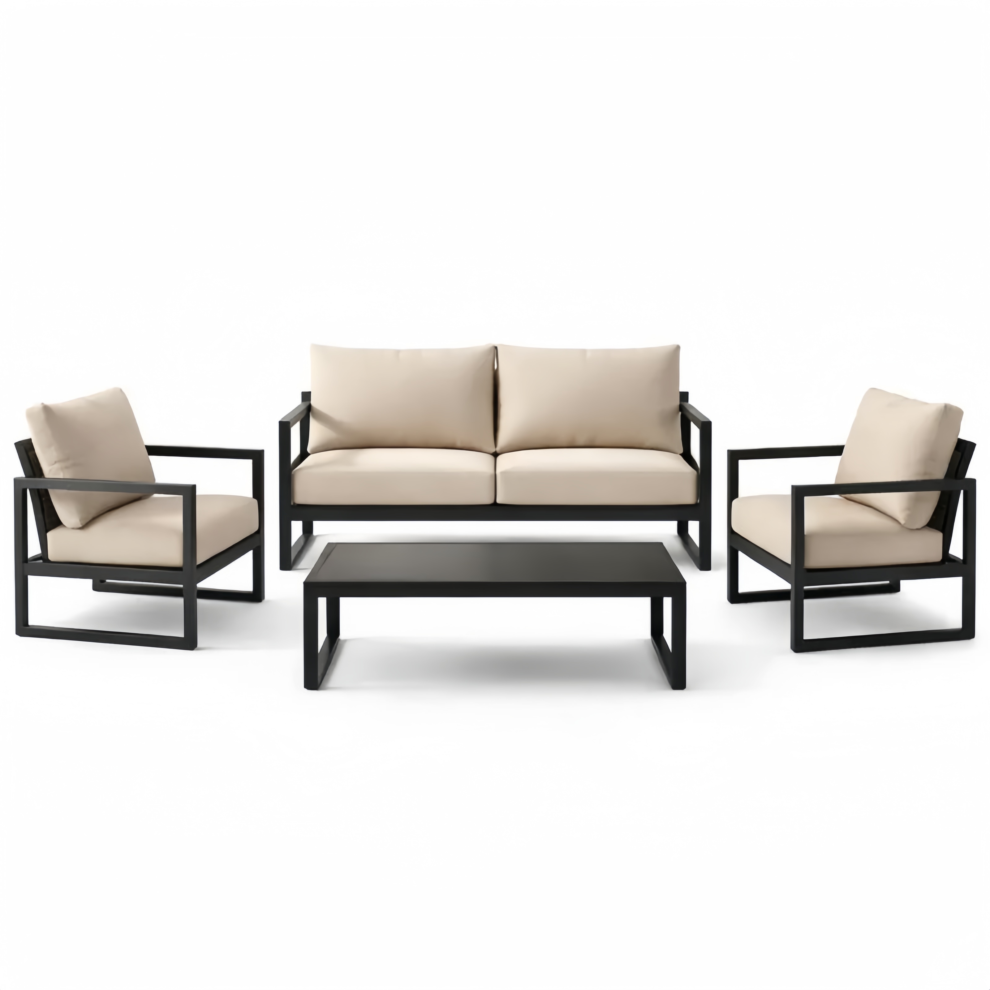 Ensemble de mobilier extérieur en métal avec canapé 2 places, fauteuils et table basse