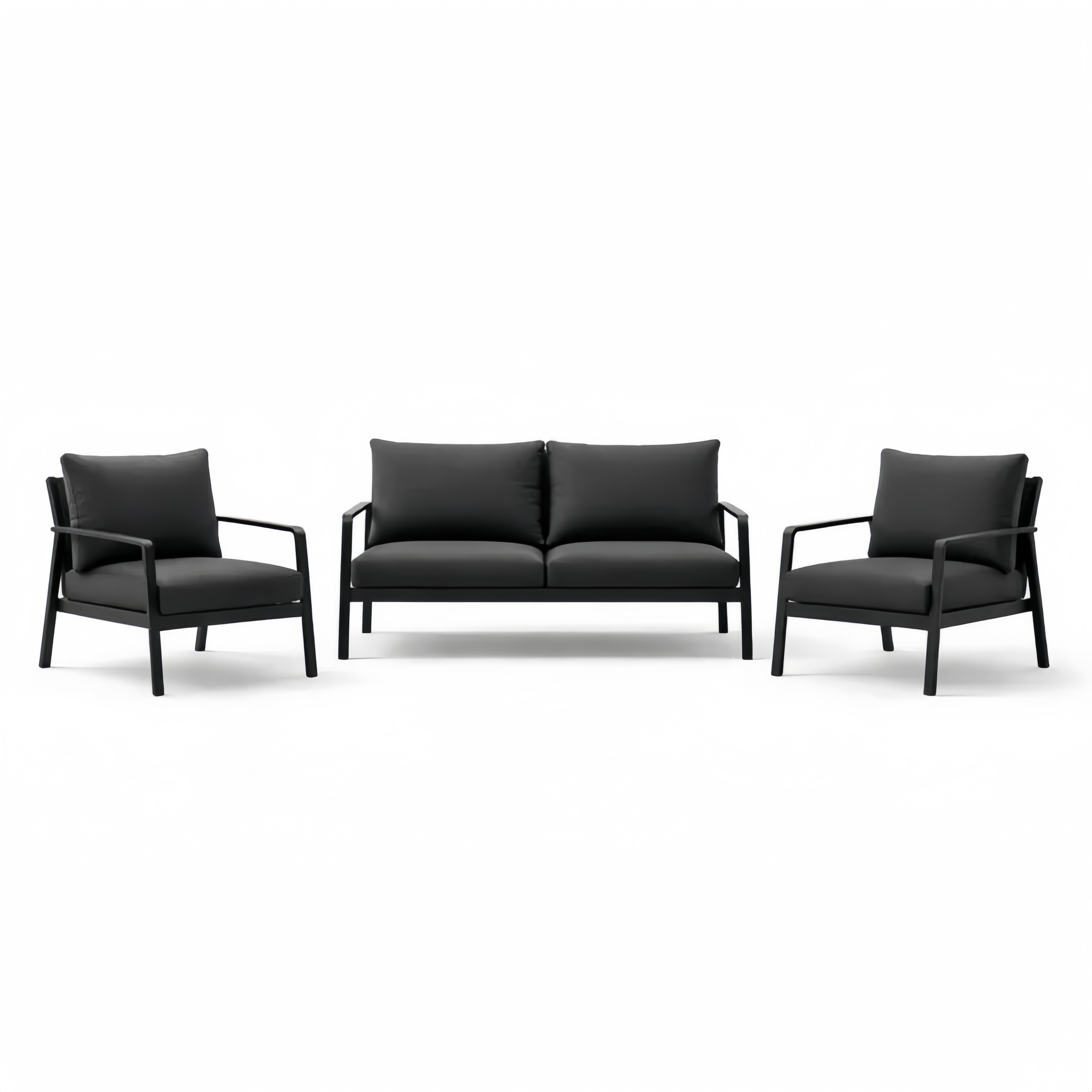 Ensemble de Canapés 3 Pièces en Aluminium Noir et Coussins en Polyester Gris