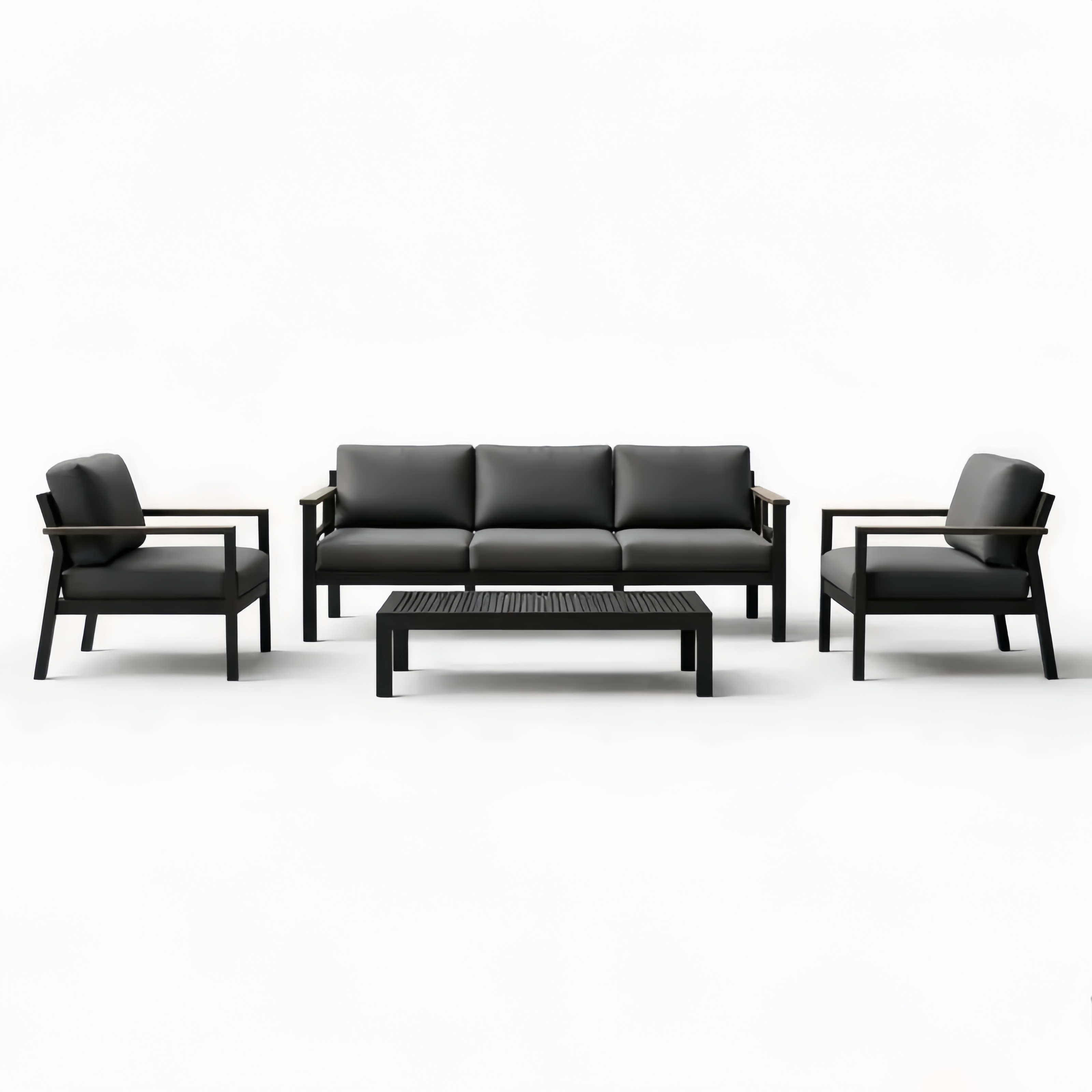 Ensemble de Salon de Jardin en Aluminium Noir avec Coussins Gris