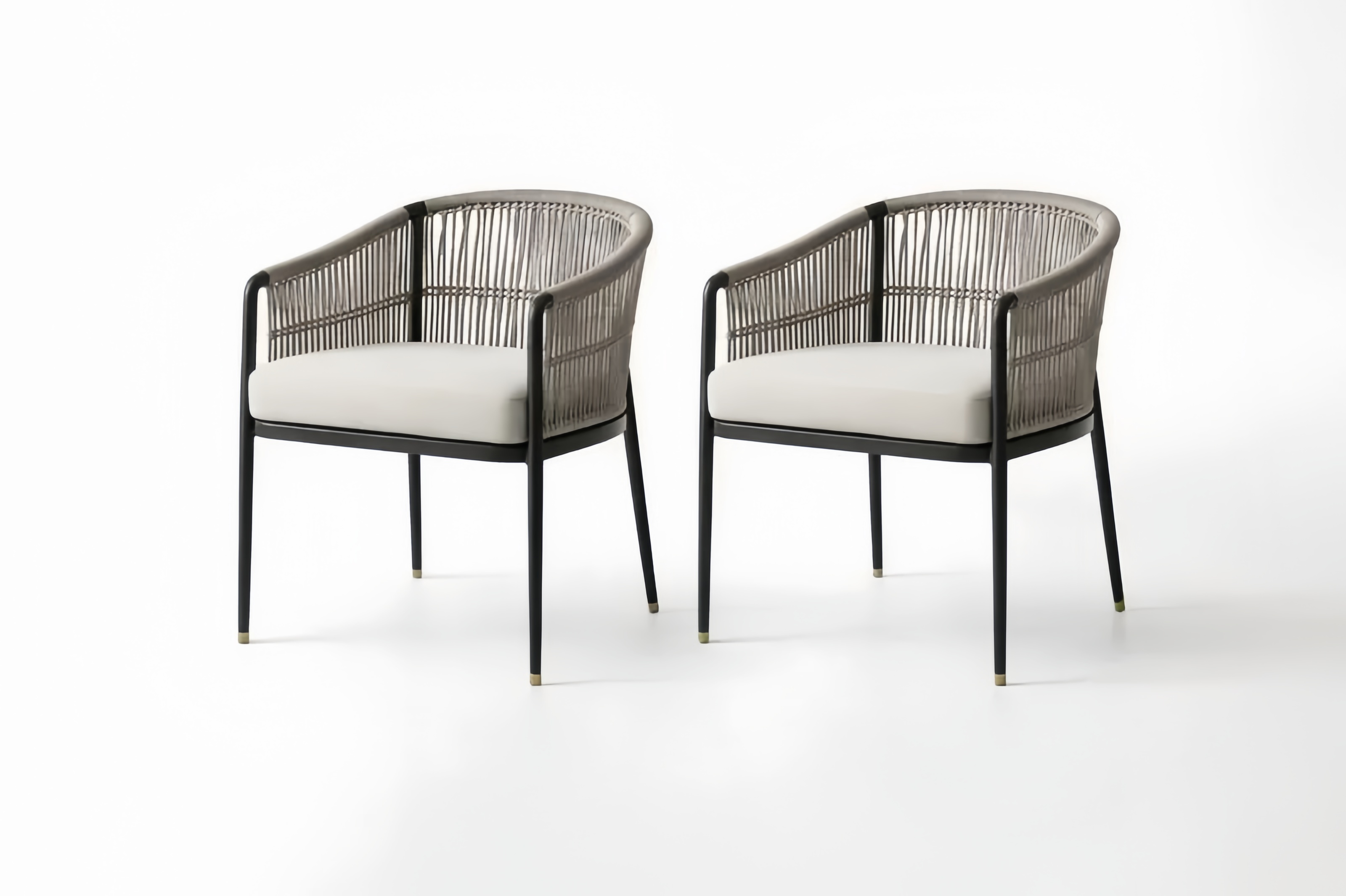 Lot de 2 Fauteuil en aluminium et corde avec coussin gris