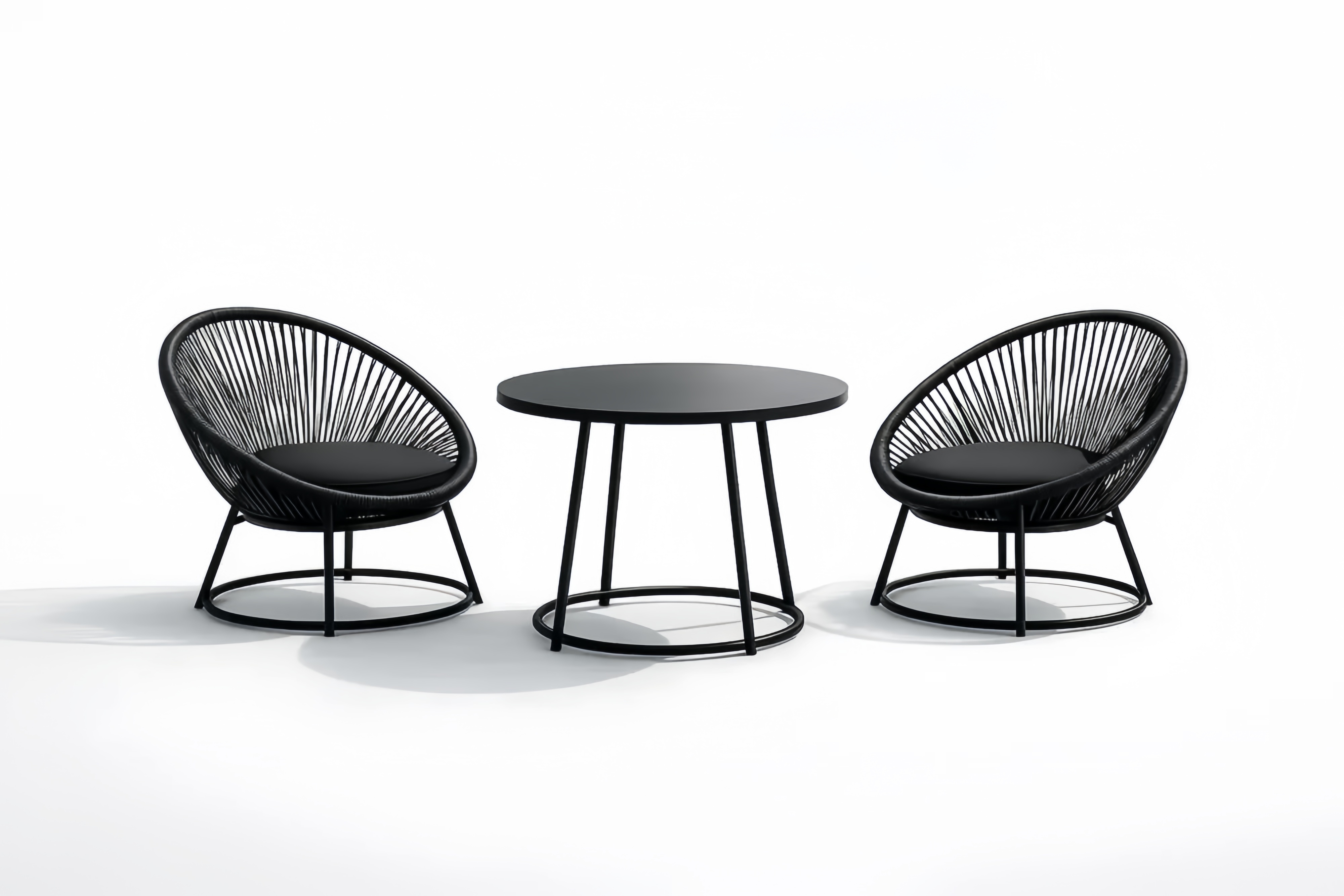 Ensemble de mobilier d'extérieur 3 pièces en acier noir avec corde