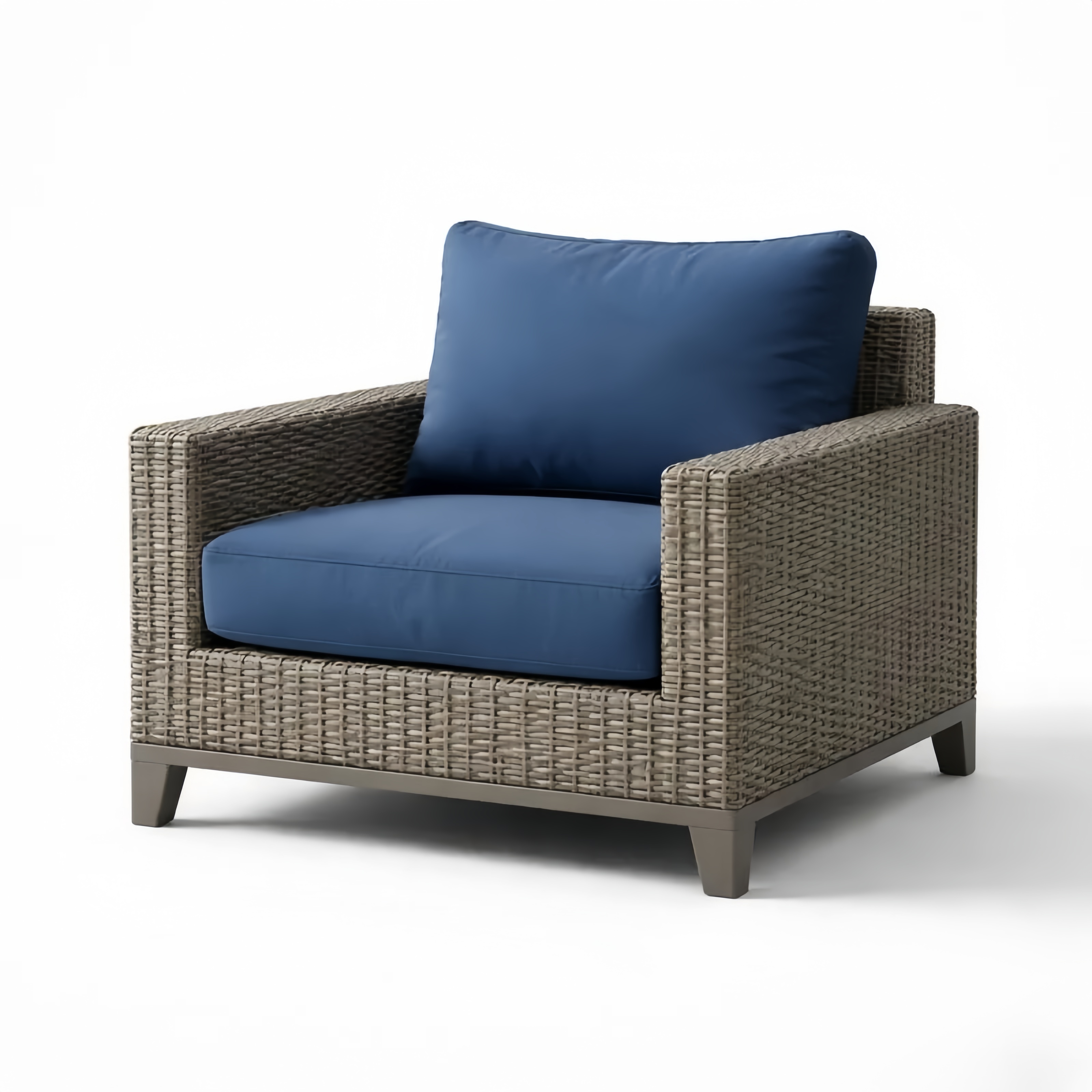 Fauteuil en rotin synthétique avec coussins bleus