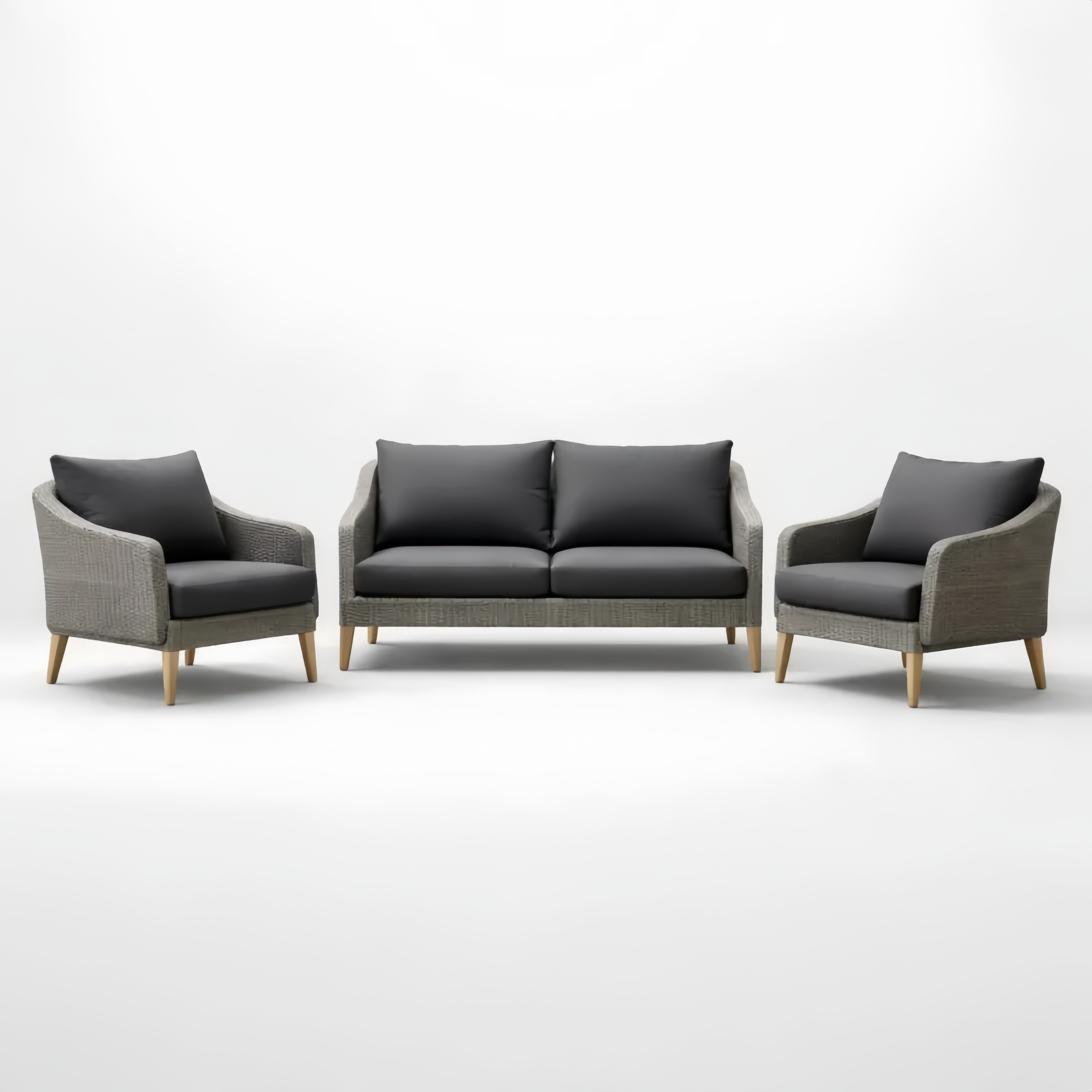 Ensemble de Mobilier d'Extérieur en Résine avec 2 Fauteuils et Canapé Gris