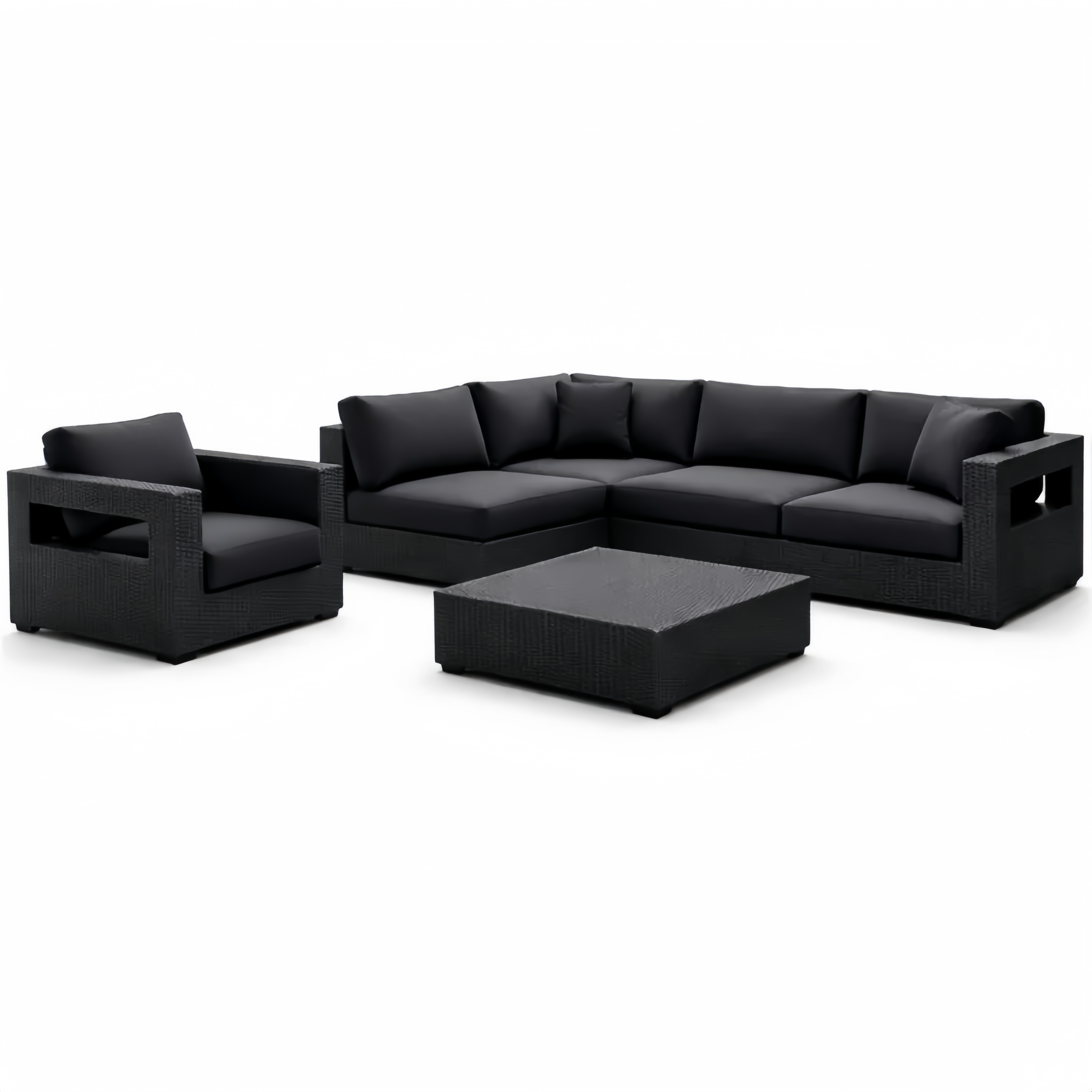 Ensemble de Jardin en Résine Tressée Noir avec Coussin