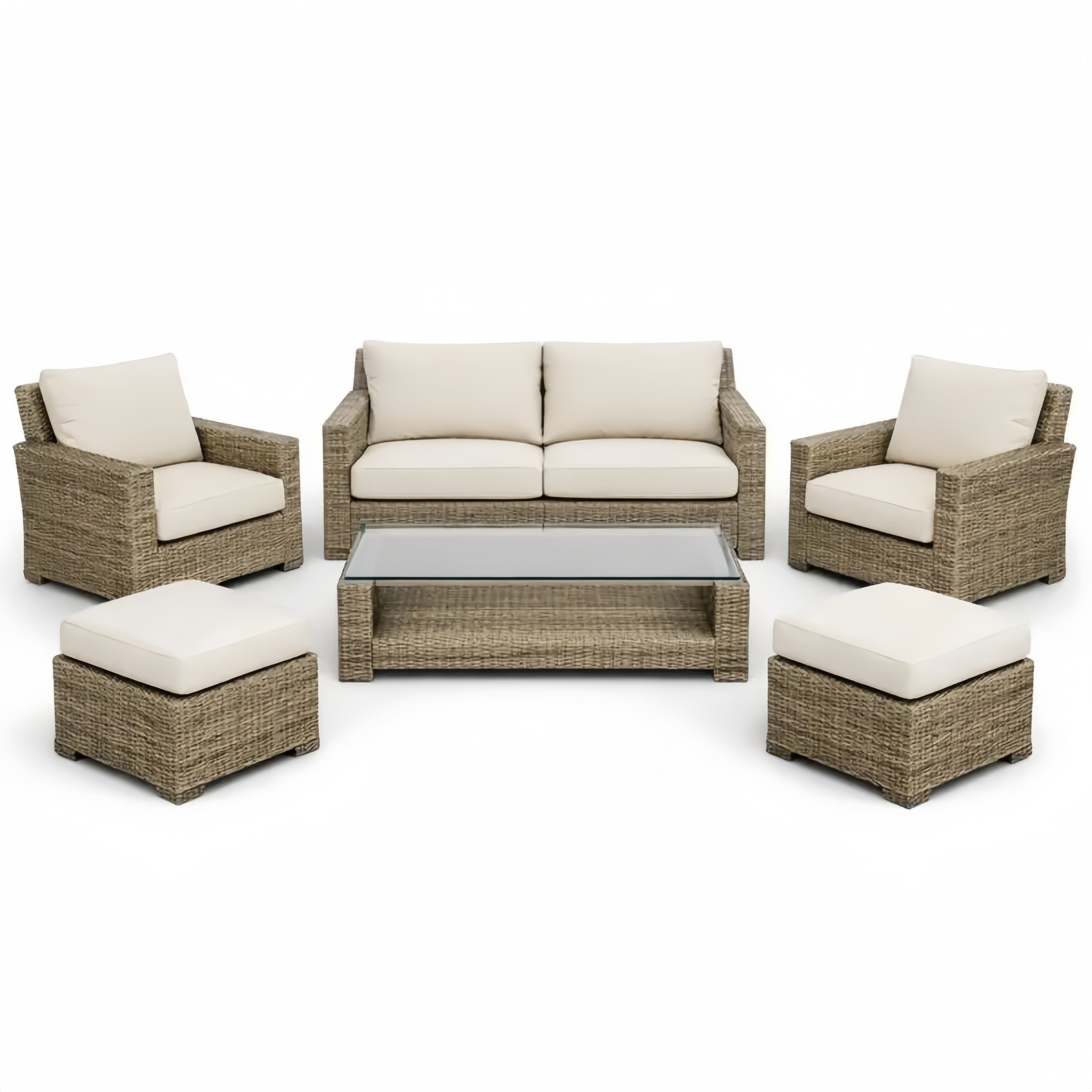 Ensemble de mobilier de jardin en rotin synthétique beige avec coussins en tissu polyester