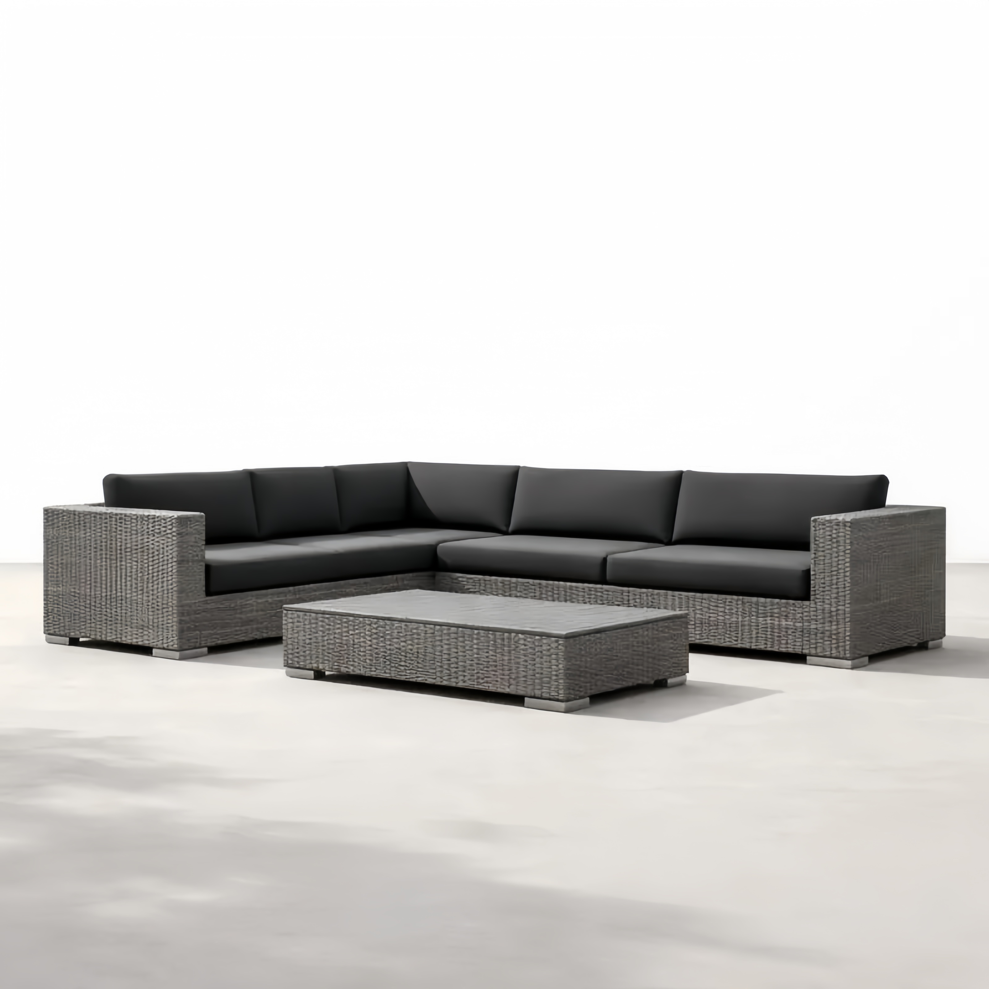 Ensemble de Salon d'Extérieur en Résine Tressée Gris avec Coussins Noirs