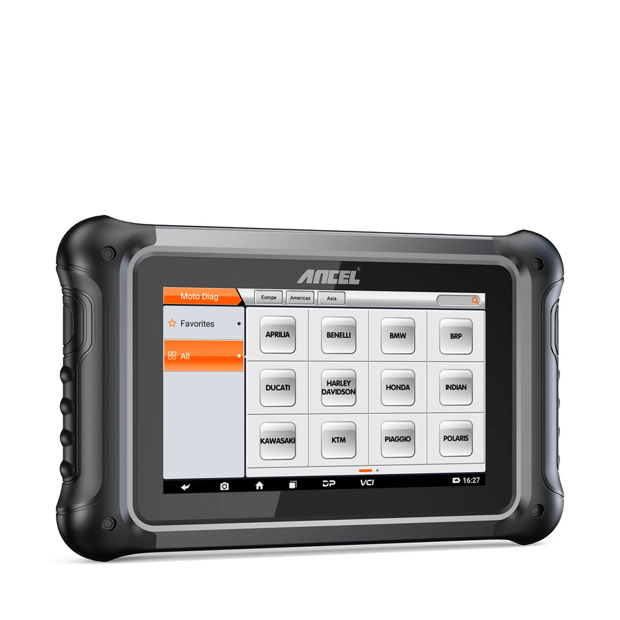 ANCEL MT700 Escáner OBD2 para motocicletas, sistema completo de reinicio de aceite, herramienta de diagnóstico ABS con más de 35 funciones de reinicio compatibles con BMW/BRP/Ducati/Harley/Honda/Indian/Suzuki, pantalla táctil de 7", 16 GB