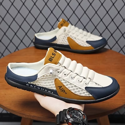 Men's Stylish Slip-On Sneakers - Breathable Fabric, Comfortable PVC Sole, Casual & Sporty Design with Blue & Beige Accents for Outdoor, Daily Wear & Vacation