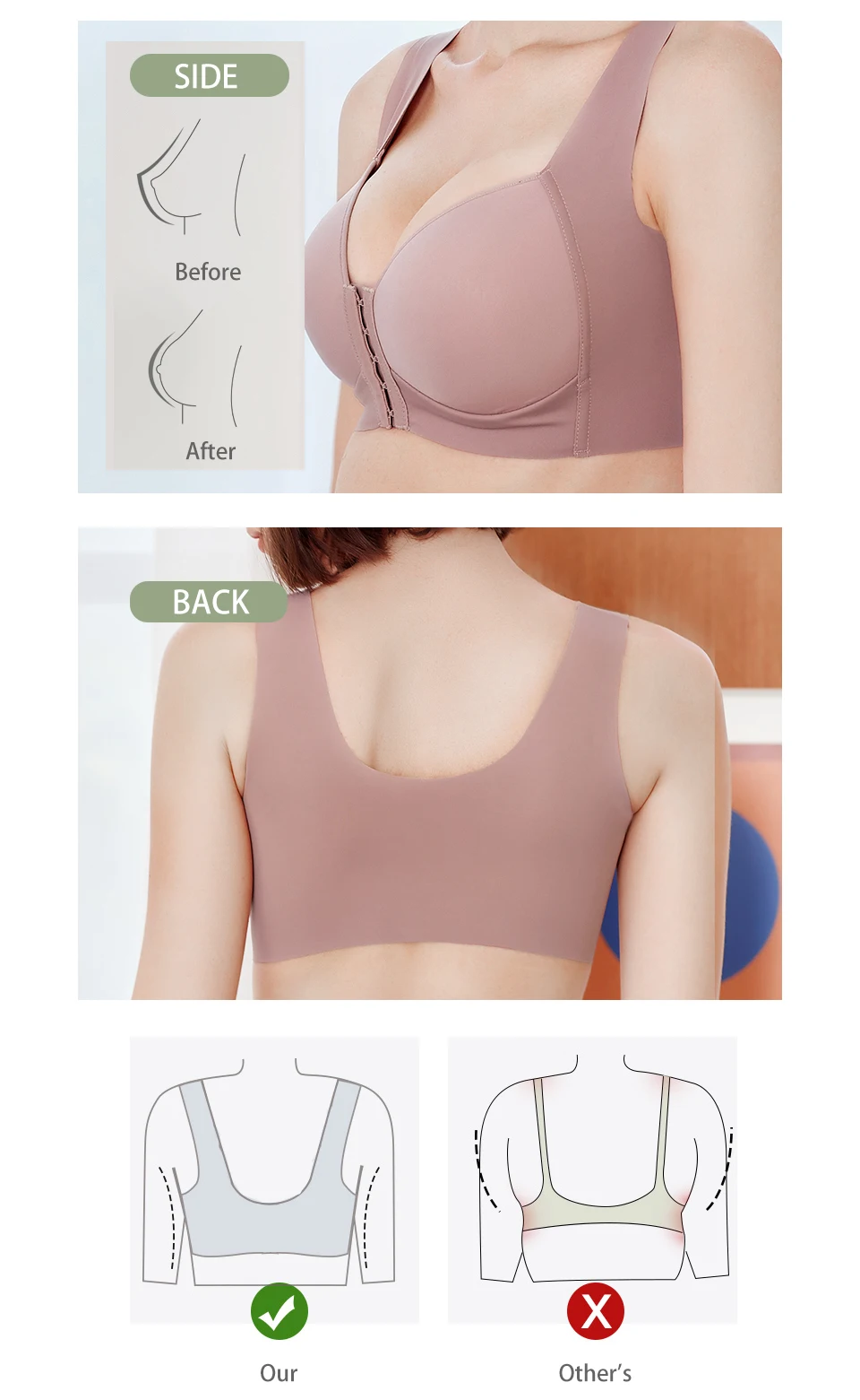 Side and back of Front Closure Padded Bra FallSweet