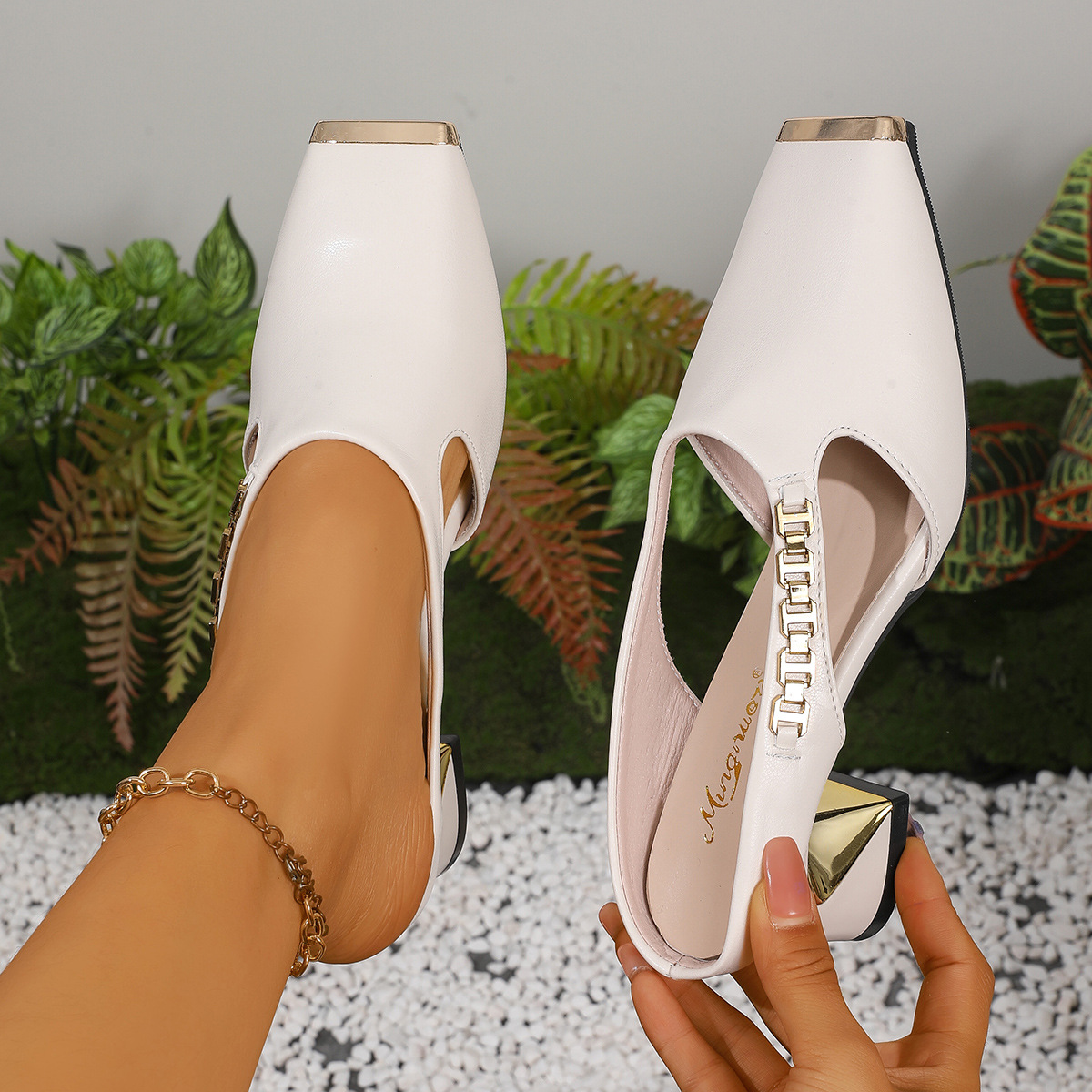 ⏰Flash Sale 50% OFF🔥Women's Hollow-Out Design Block Heel Mules, Comfortable Casual Square Toe Shoes