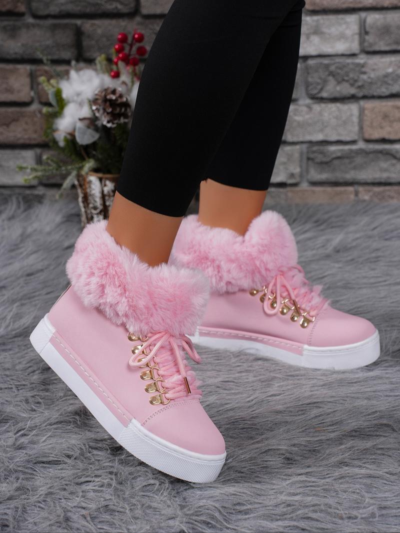 Women's Solid Color Lace Up Ankle Boots, 2024 New Style Casual Warm Plush Design Boots for Fall & Winter, Female All-match Trendy Shoes for Daily Wear Valentine's Day Gift for Girl Women's Solid Color Lace Up Ankle Boots, 2024 New Style Casual Warm Plush Design Boots for Fall & Winter, Female All-match Trendy Shoes for Daily Wear Valentine's Day Gift for Girl