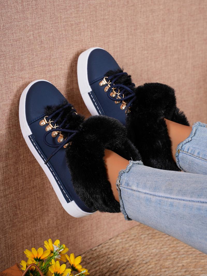Women's Solid Color Lace Up Ankle Boots, 2024 New Style Casual Warm Plush Design Boots for Fall & Winter, Female All-match Trendy Shoes for Daily Wear Valentine's Day Gift for Girl Women's Solid Color Lace Up Ankle Boots, 2024 New Style Casual Warm Plush Design Boots for Fall & Winter, Female All-match Trendy Shoes for Daily Wear Valentine's Day Gift for Girl