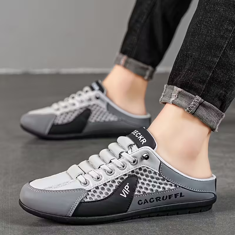 Men's Stylish Slip-On Sneakers - Breathable Fabric, Comfortable PVC Sole, Casual & Sporty Design with Blue & Beige Accents for Outdoor, Daily Wear & Vacation