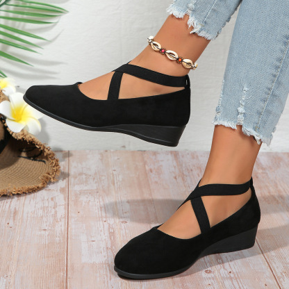 ⏰Limited Time 50% OFF🔥Women’ Closed Wedge Shoes, Stylish Closed Toe Design in Faux Suede Soft Toe Wedge-
