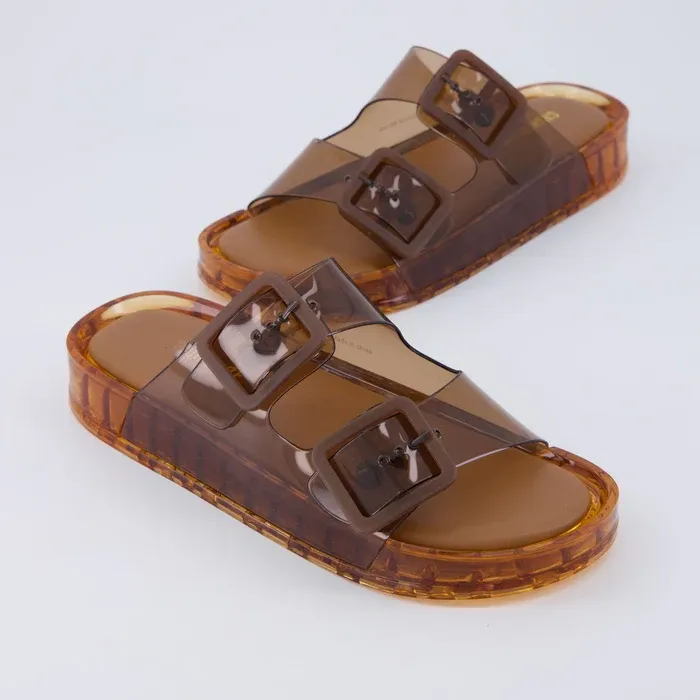Waterproof Double Buckle Adjustable Slip-On Womens Jelly Sandals