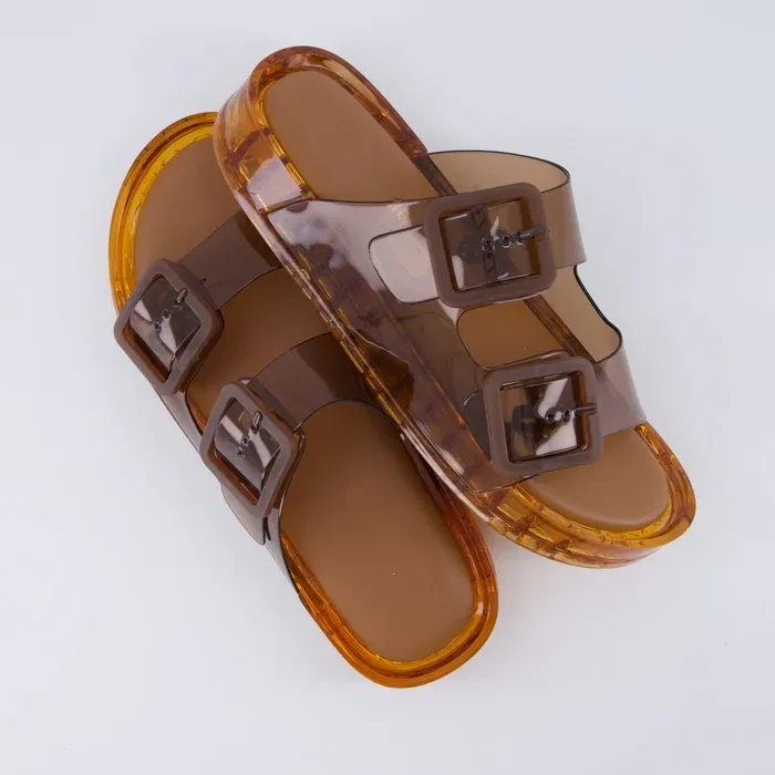Waterproof Double Buckle Adjustable Slip-On Womens Jelly Sandals