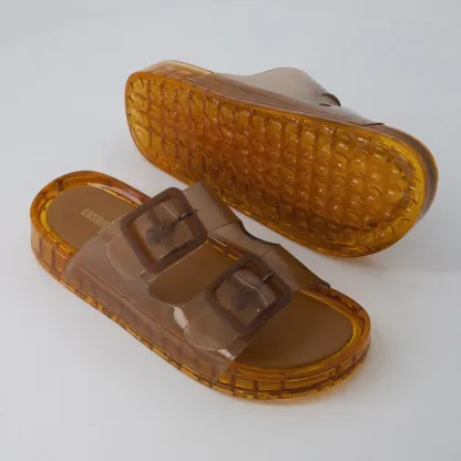 Waterproof Double Buckle Adjustable Slip-On Womens Jelly Sandals