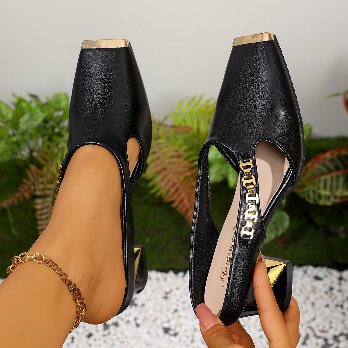 ⏰Flash Sale 50% OFF🔥Women's Hollow-Out Design Block Heel Mules, Comfortable Casual Square Toe Shoes