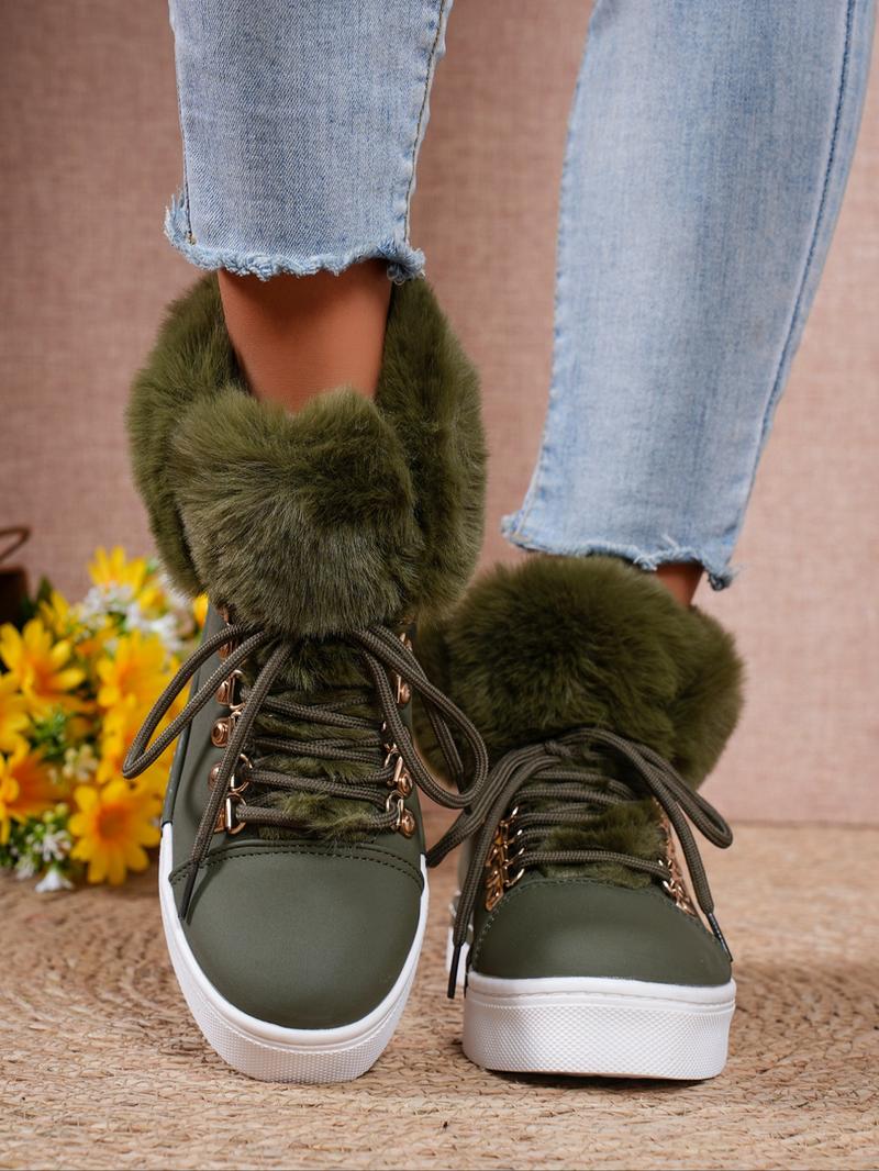 Women's Solid Color Lace Up Ankle Boots, 2024 New Style Casual Warm Plush Design Boots for Fall & Winter, Female All-match Trendy Shoes for Daily Wear Valentine's Day Gift for Girl Women's Solid Color Lace Up Ankle Boots, 2024 New Style Casual Warm Plush Design Boots for Fall & Winter, Female All-match Trendy Shoes for Daily Wear Valentine's Day Gift for Girl