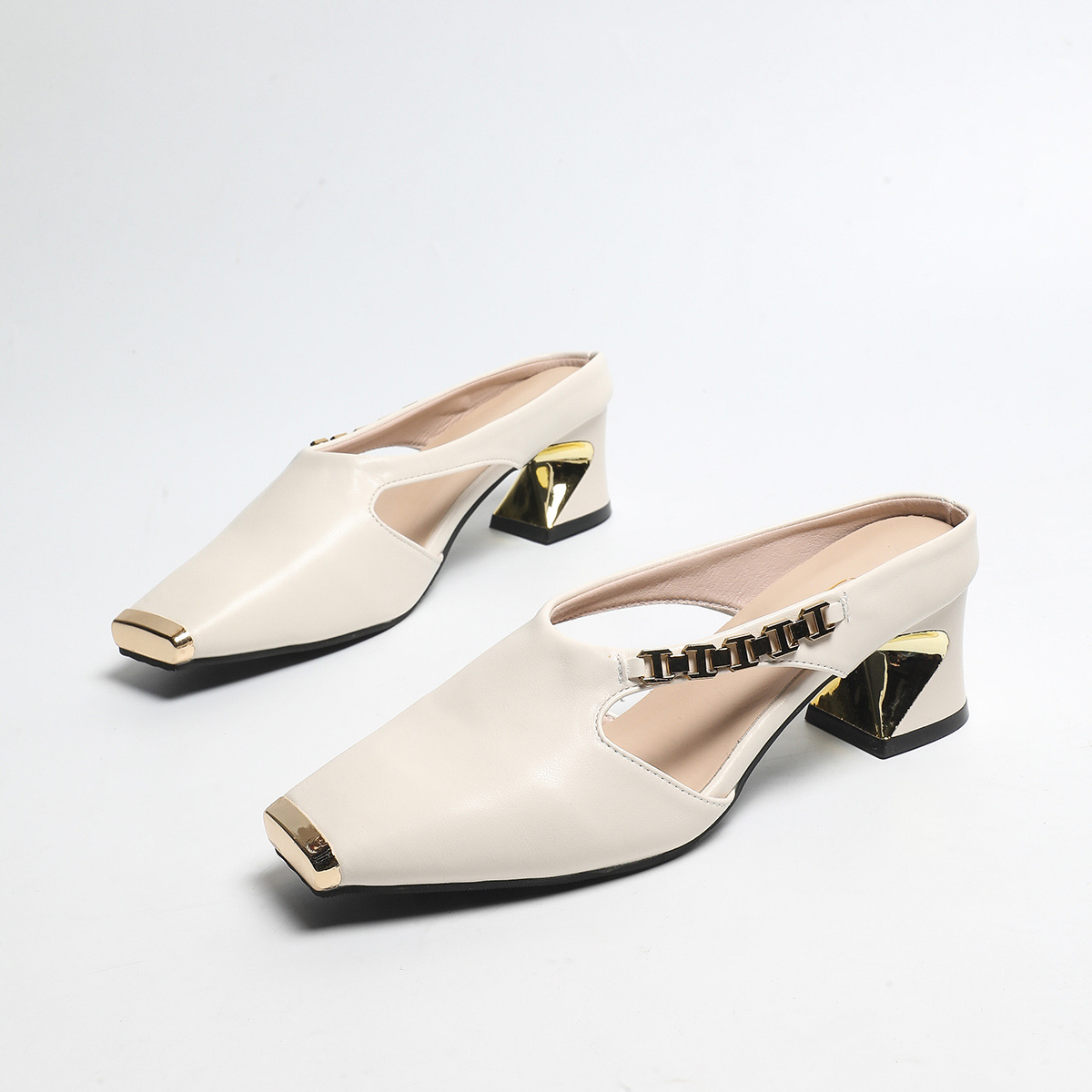 ⏰Flash Sale 50% OFF🔥Women's Hollow-Out Design Block Heel Mules, Comfortable Casual Square Toe Shoes