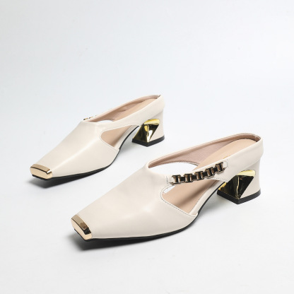 ⏰Flash Sale 50% OFF🔥Women's Hollow-Out Design Block Heel Mules, Comfortable Casual Square Toe Shoes