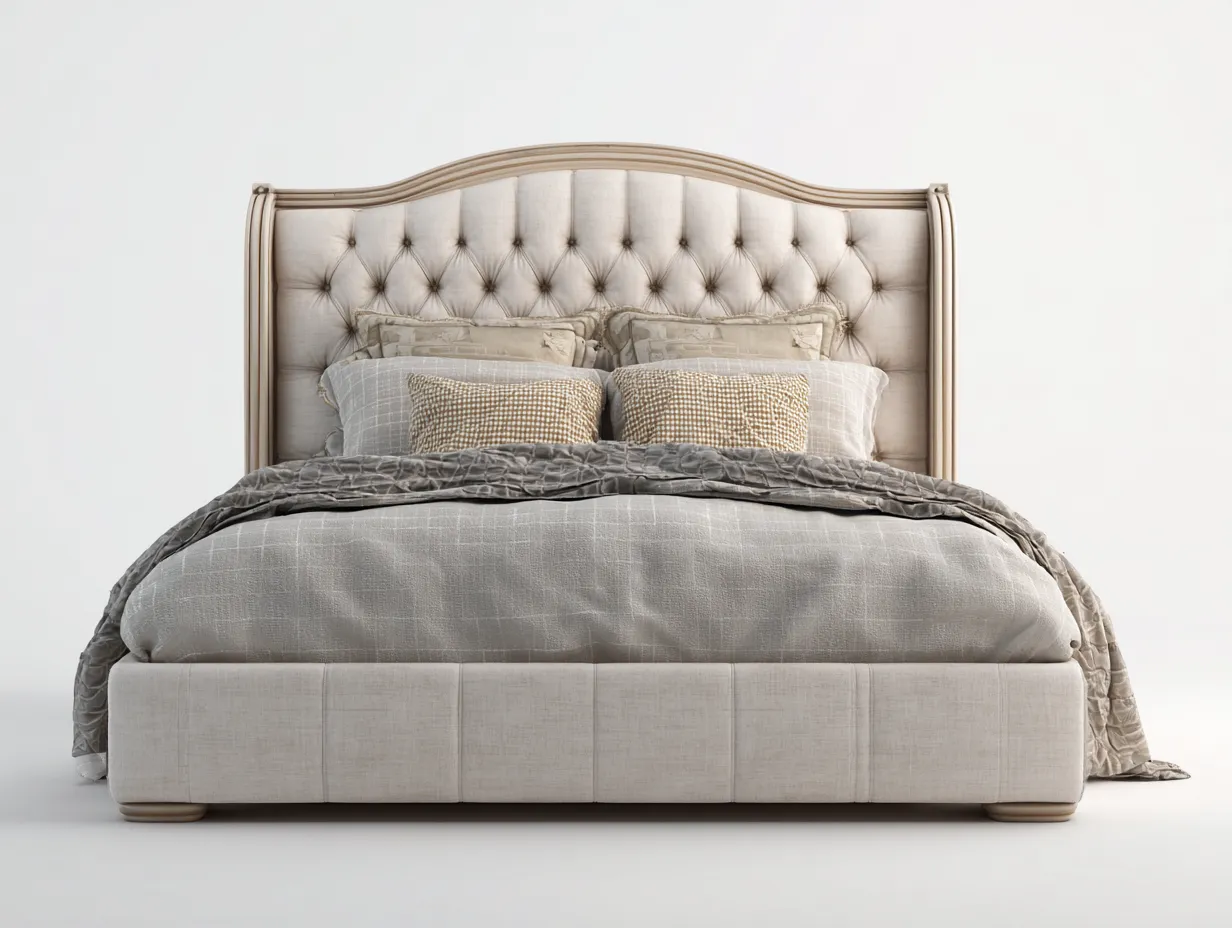 Letto matrimoniale-Tessuto-Legno-212x172x118 cm-Beige chiaro-Stile classico-Nestgohome