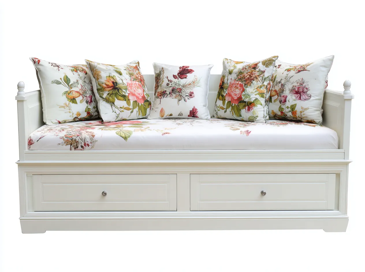 Divano letto - Legno-Tessuto - 200x85x76 cm - Bianco-Multicolore - Stile classico-Nestgohome