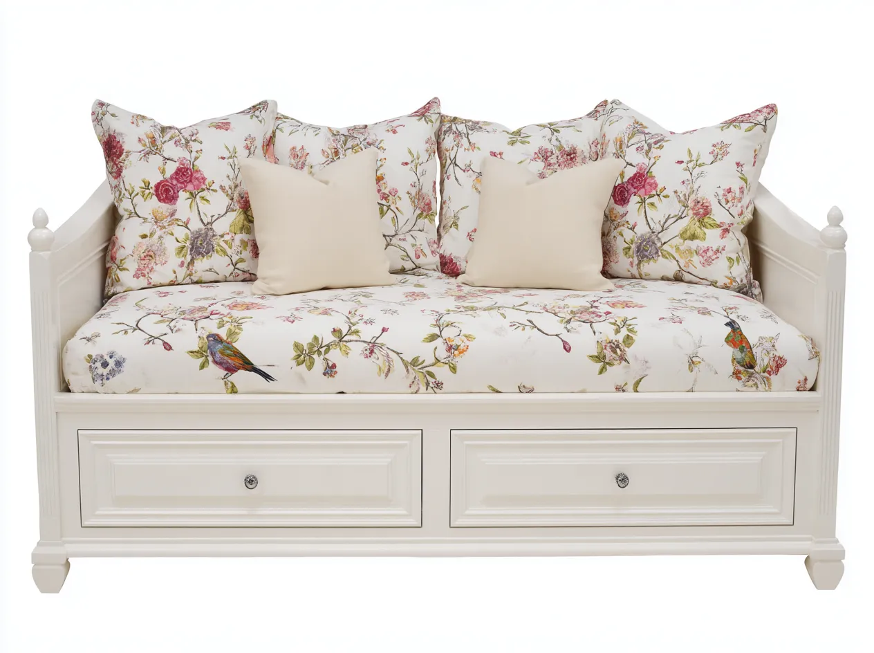 Divano letto - Legno-Tessuto - 202x86x77 cm - Bianco-Multicolore - Stile classico-Nestgohome