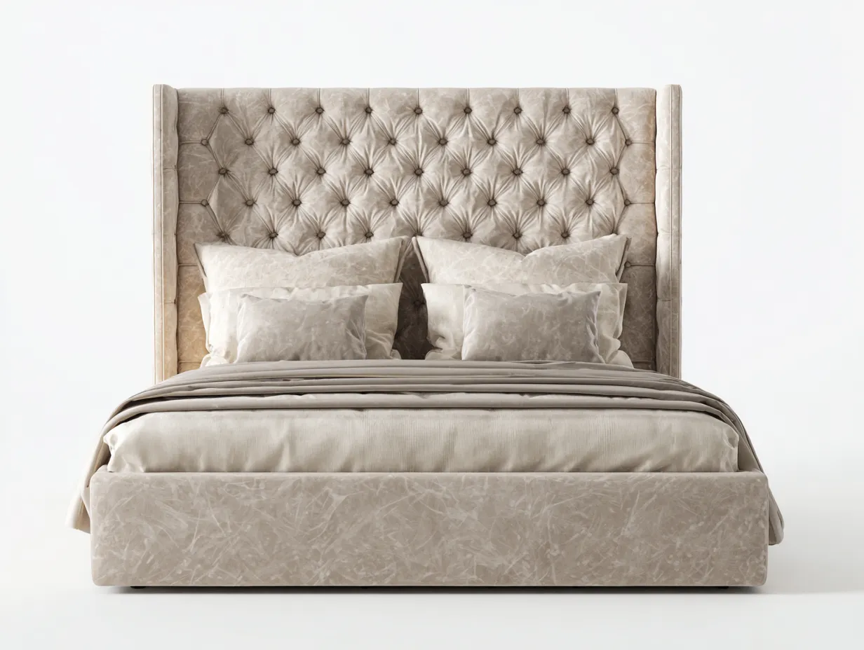 Letto matrimoniale-Tessuto-Legno-216x176x122 cm-Beige sabbia-Stile classico-Nestgohome