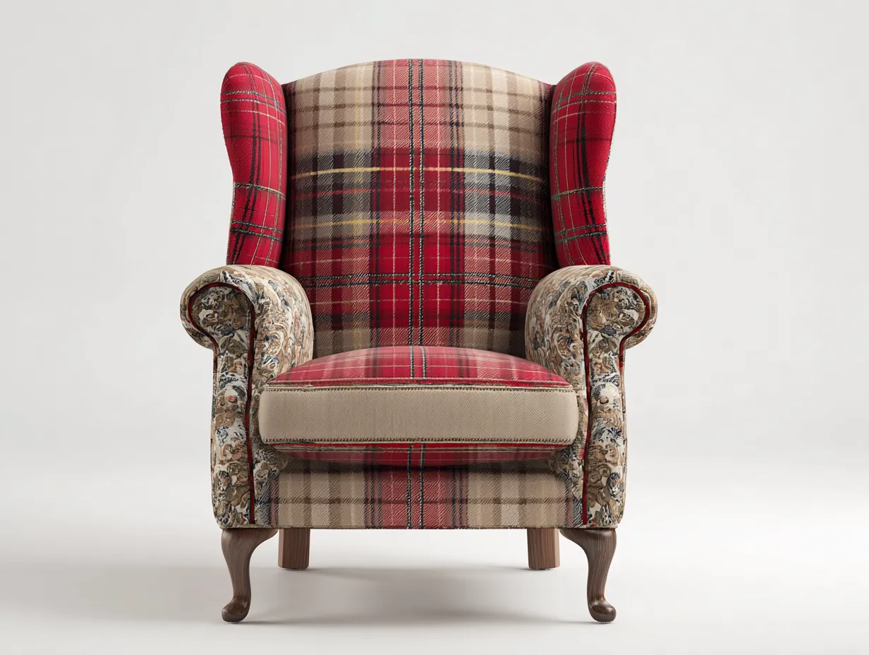 Poltrona- tessuto- 92x86x112 cm- rosso-beige- stile classico-Nestgohome