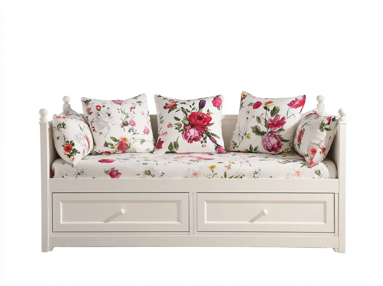 Divano letto - Legno-Tessuto - 196x84x75 cm - Bianco-Multicolore - Stile classico-Nestgohome