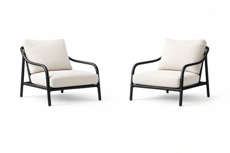 Ensemble de 2 Fauteuils en Métal avec Coussins en Polyester Crème