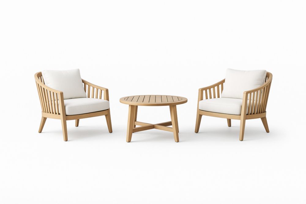 Ensemble Salon de Jardin en Teck avec Fauteuils et Table Ronde