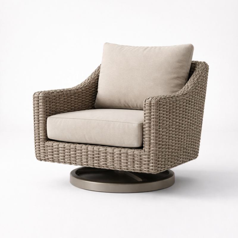 Fauteuil pivotant rotin synthétique beige coussins en polyester