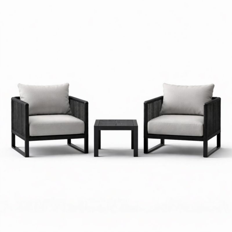 Ensemble de salon de jardin 3 pièces en aluminium noir avec coussins en polyester