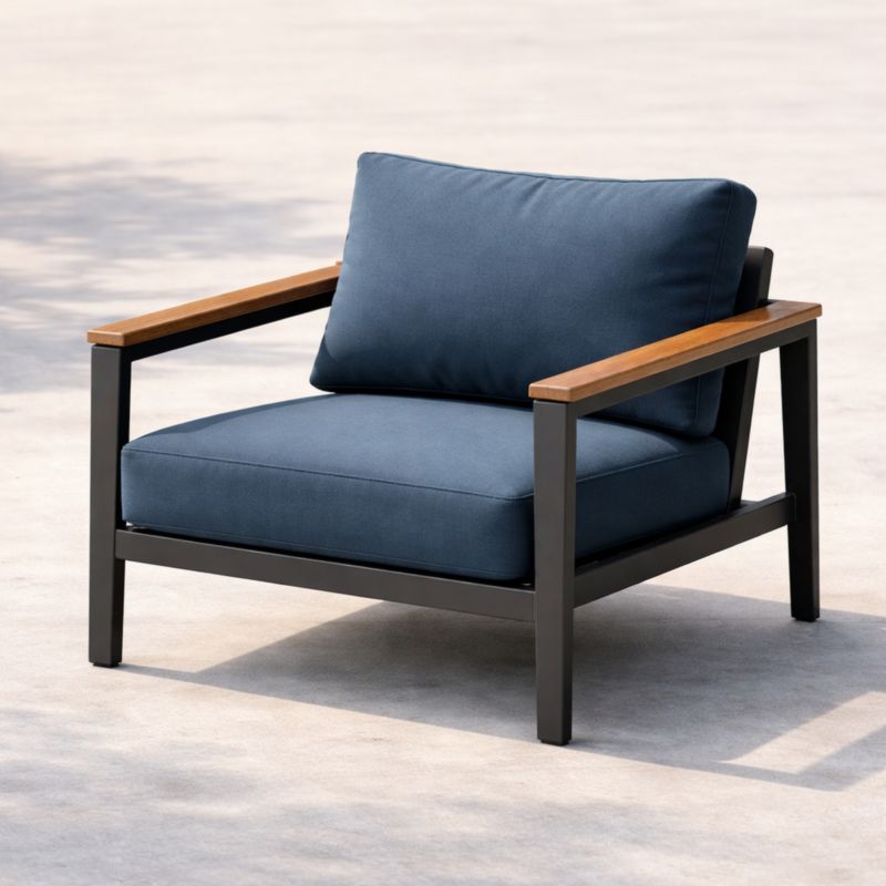 Fauteuil d'extérieur bleu en aluminium et bois