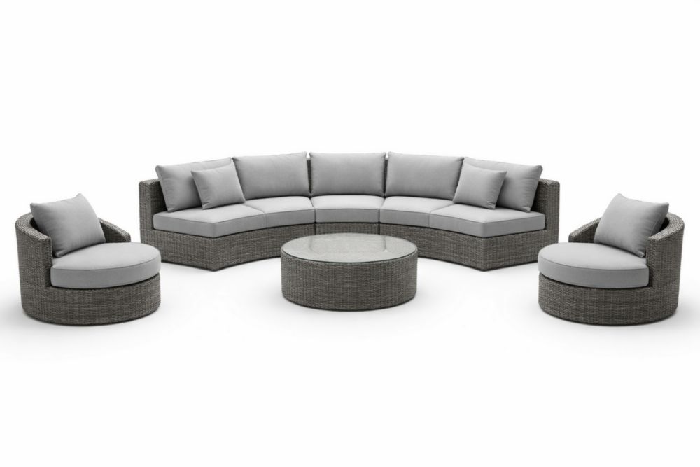 Ensemble de Canapés en Résine Tressée avec Coussins Gris et Table en Verre