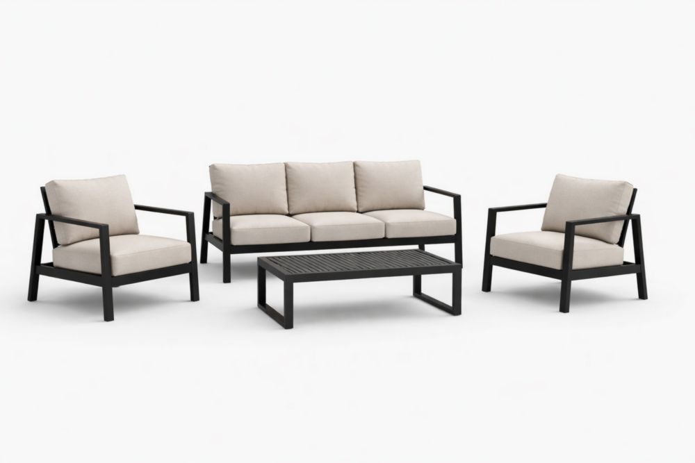 Ensemble Salon de Jardin 4 Pièces Aluminium Polyester Beige/Noir