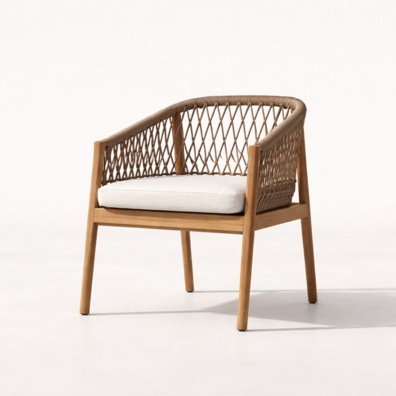 Chaise en Teck et Corde avec Coussin Beige