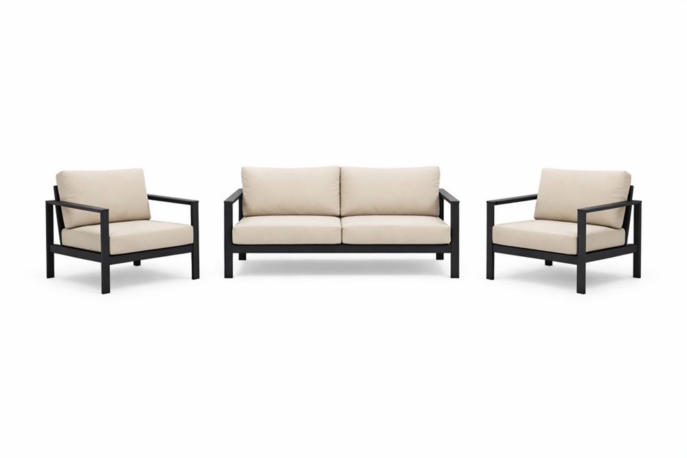 Salon de Jardin 3 Pièces Aluminium Beige Tissu Polyester