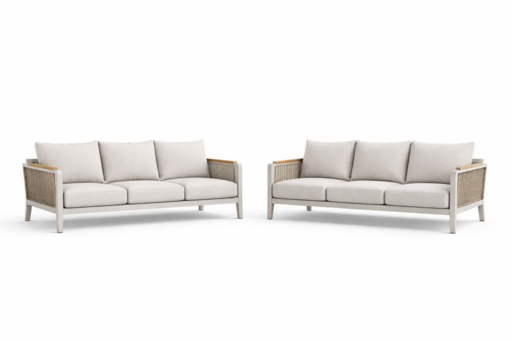 Ensemble de 2 Canapés 3 Places Structure Aluminium Coussins Beige