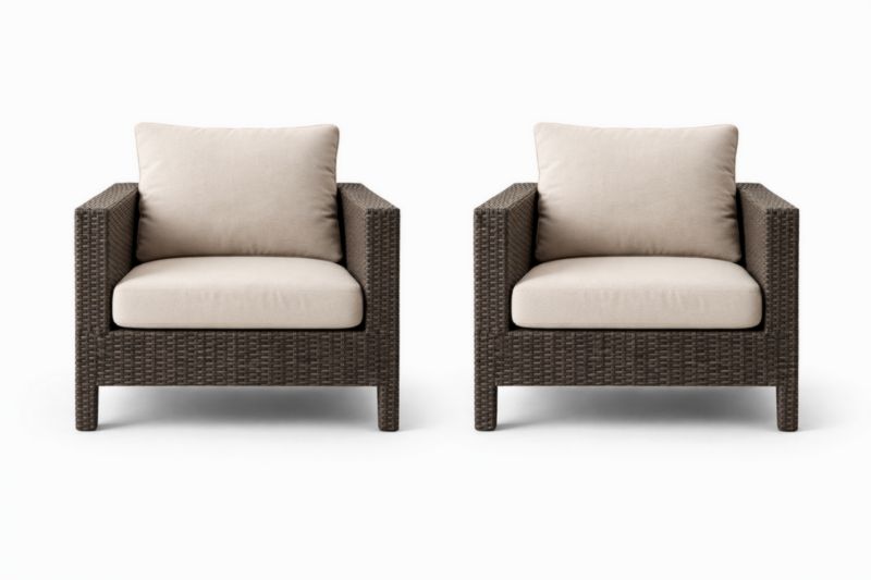 Ensemble de 2 fauteuils en résine tressée brun beige