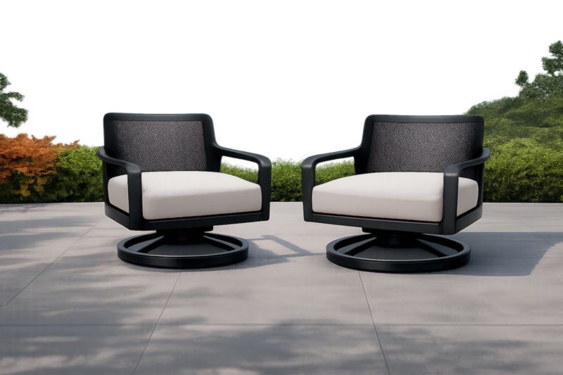 Lot de 2 fauteuils pivotants en aluminium et tissu pour extérieur