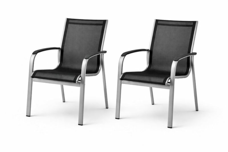 Lot de 2 chaises de jardin en acier et tissu noir