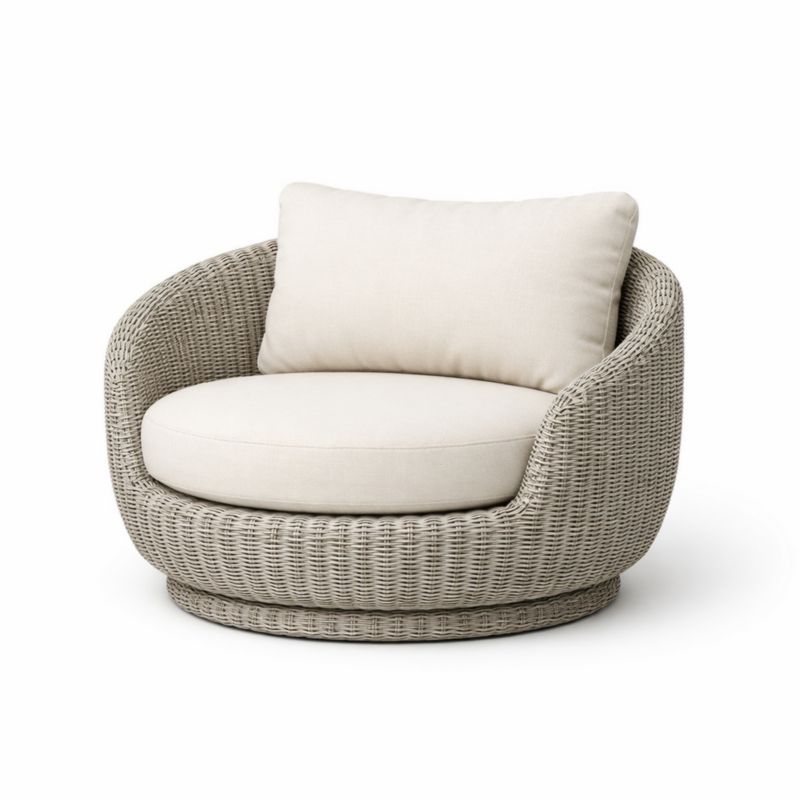 Fauteuil Rond Tressé Rotatif Beige