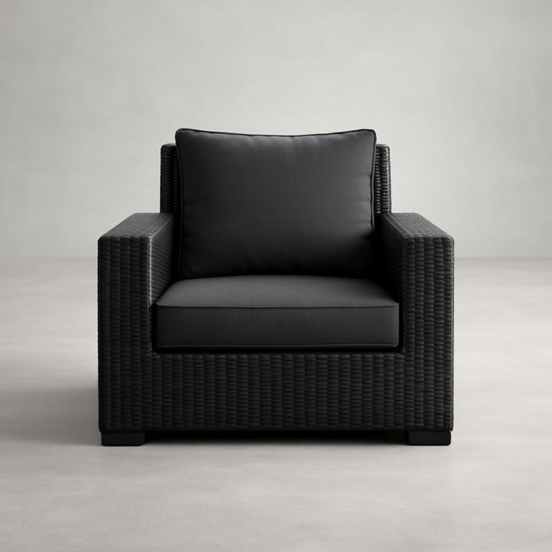 Fauteuil en résine tressée et coussins en polyester 85x85x65 cm