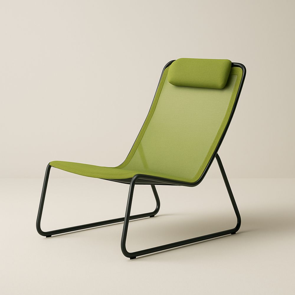 fauteuil en tissu vert avec structure en acier