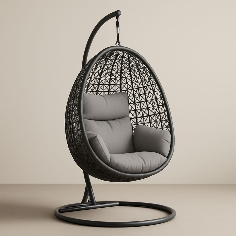 Fauteuil suspendu en Rotin Synthétique avec Coussin Gris